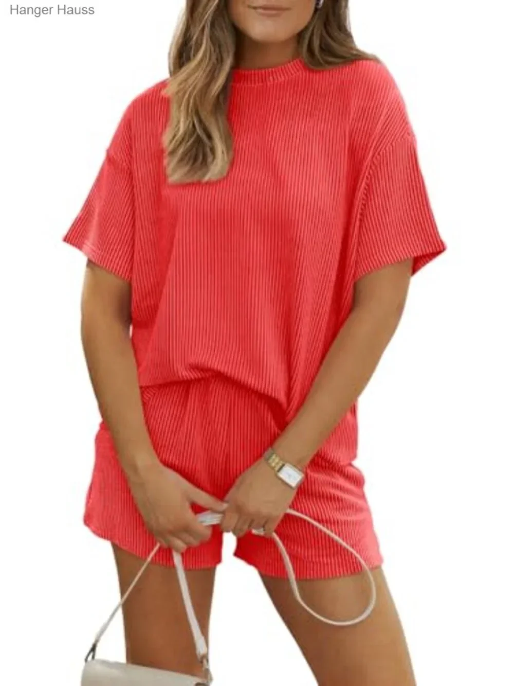Women's Ribbed 2 Piece Short Set Lounge Travel Vacation Matching Outfit